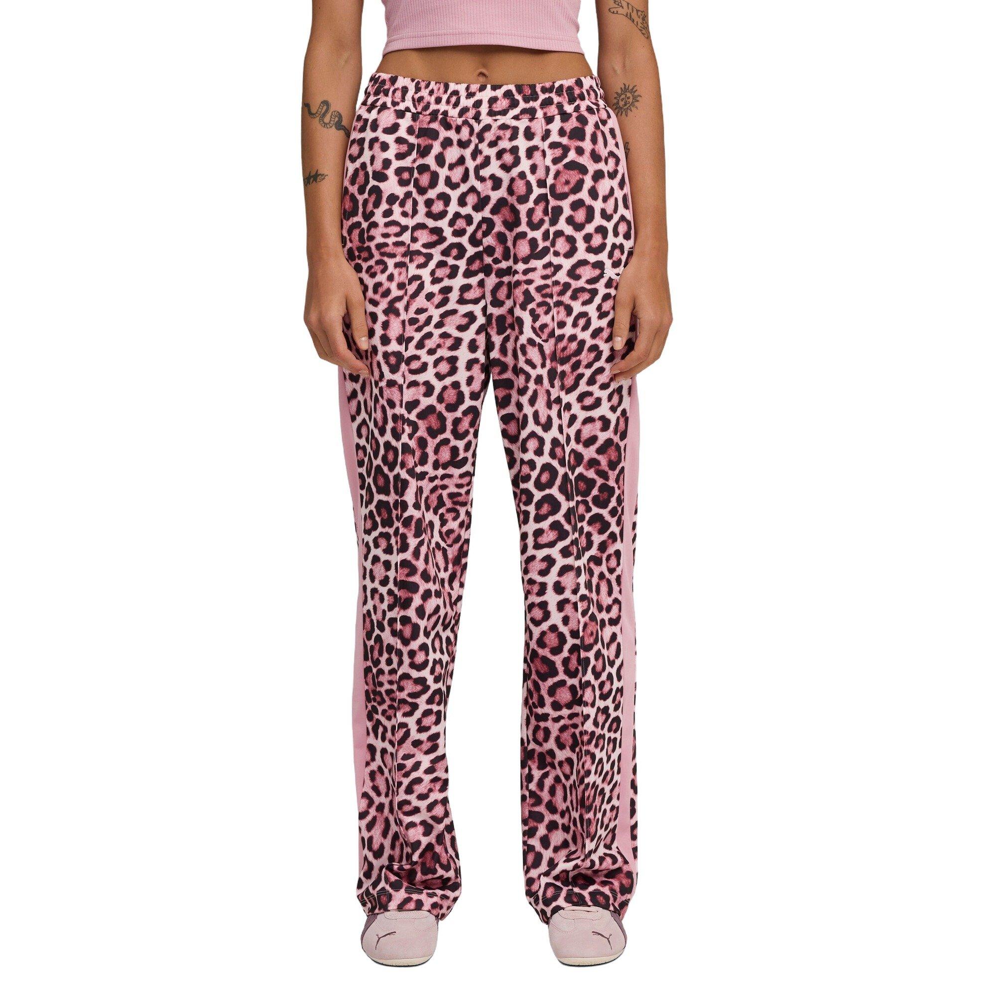 PUMA Women's T7 Leopard Luxe Animal Print Straight Sweatpants - Pink/Red - PINK/RED